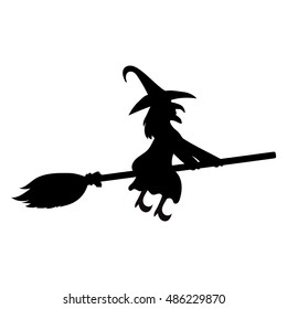 Scary witch witch flying on a broom on Halloween