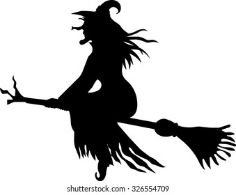 Scary Witch Flying On Broomstick Stock Vector (Royalty Free) 326554709