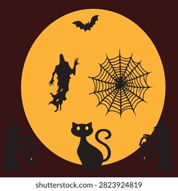 Scary Witch And Halloween Vector Illustration. eps