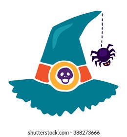 Scary witch hat. Vector illustration isolated on white.
