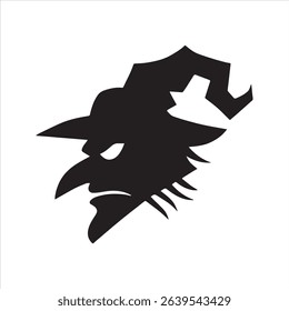 Scary witch head profile silhouette vector icon	