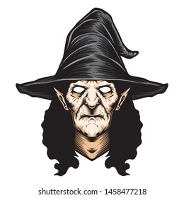 scary witch head vector with hat