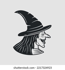 Scary Witch icon. Witch icon isolated on white background. Print for t-shirt, typography. Vector illustration