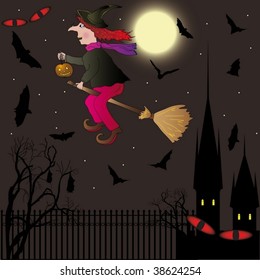 Scary witch over night sky