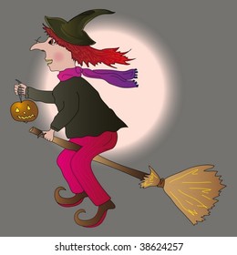 Scary witch over night sky