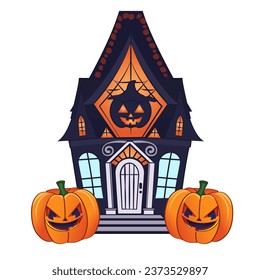 A scary witch's house for Halloween in a cartoon game style.
