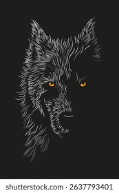 scary wolf face on black background