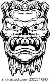 scary wood monster face, mascot illustration