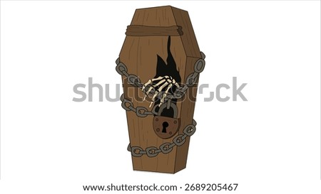 Scary Wooden Coffin Box Vector Illustration for Halloween