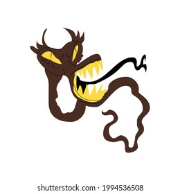 Scary worm monster. Funny evil serpent or dragon. Dangerous parasite fantastic animal. Stock vector illustration.