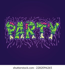 Scary zombie bone font party word lettering text illustrations vector for your work logo, merchandise t-shirt, stickers and label designs, poster, greeting cards advertising business company or brands