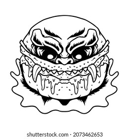 Scary Zombie Burger Melted Vector illustration Tshirt design
