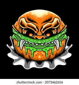 Scary Zombie Burger Melted Vector illustration Tshirt design