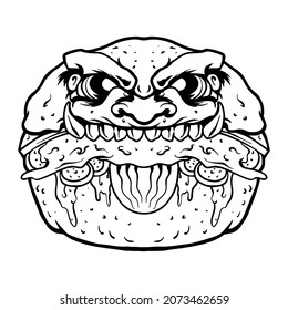 Scary Zombie Burger Melted Vector illustration Tshirt design