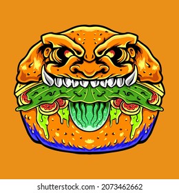 Scary Zombie Burger Melted Vector illustration Tshirt design