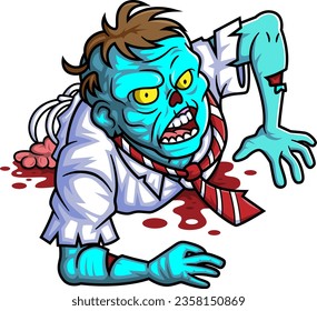 Scary zombie businessman cartoon character on white background of illustration