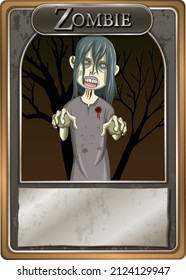 Scary zombie character game card template illustration