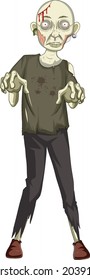 Scary zombie character on white background illustration