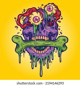 Scary Zombie Eyeball Skull Head Vector Illustrations For Your Work Logo, Merchandise T-shirt, Stickers And Label Designs, Poster, Greeting Cards Advertising Business Company Or Brands