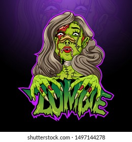 Scary zombie female cartoon head
