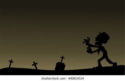 Scary zombie Halloween silhouette vector art illustration