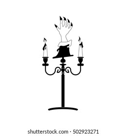 Scary zombie hand silhouettes on a candlestick. vector icon.