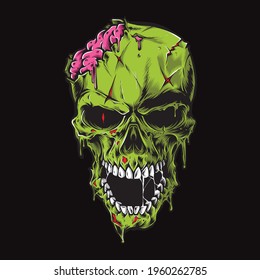 Scary Zombie Head Vector Illustration