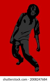 Scary zombie isolated on background for Halloween decorations, Flat illustration vector.