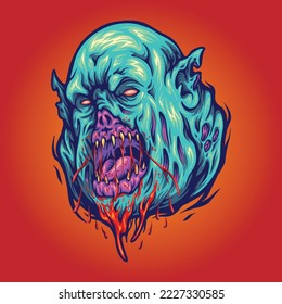 Scary zombie monster head illustration vector illustrations for your work logo, merchandise t-shirt, stickers and label designs, poster, greeting cards advertising business company or brands