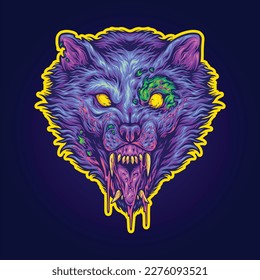 Scary zombie monstruos cabeza de lobo ilustraciones de dibujos animados vectores para tu logo de trabajo, camiseta de mercadería, pegatinas y diseños de etiquetas, afiche, tarjetas de felicitación compañía comercial o marcas