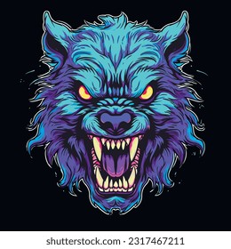 scary zombie monster wolf head logo cartoon vector illustration