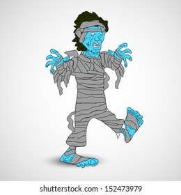 Scary zombie on abstract grey background, can be use as flyer, poster or banner for Halloween Party.