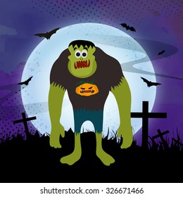 Scary zombie on horrible night background for Halloween Party celebration.