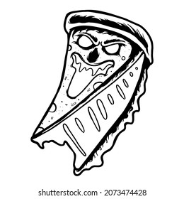 Scary Zombie Pizza monster Vector illustration tshirt design