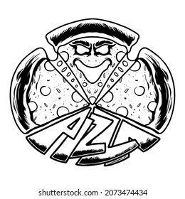 Gruseliges Zombie Pizza-Monster Vektor-T-Shirt-Design