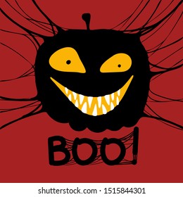 Scary zombie pumpkin is a vector illustration for Halloween. Can be used in postcards, invitations, posters, etc. EPS10