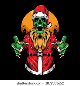 scary zombie santa vector illustration