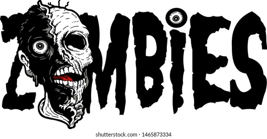 scary zombies design with zombie head and eyeball for halloween decorations or party signs