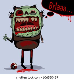 Scary zombies with a huge head, lost an arm and his eyes.