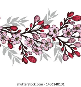 Scatch of spring sakura. Cute hand drawn isolated sakura branch. Vector illustration.