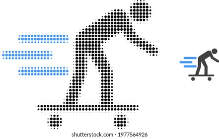 Scate roller man halftone dot icon illustration. Halftone array contains circle dots. Vector illustration of scate roller man icon on a white background.