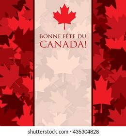 Scatter Canada Day maple leaf card in vector format. Translation: 'Happy Canada Day"