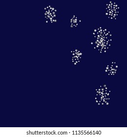 Scatter of colored stars forming drops. Isolated gradient stellar elements. Silver metal glitter. Holiday celebration luminous vector template for decorations
