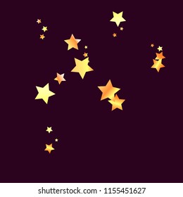 Scatter of colored stars forming drops. Isolated yellow orange red gradient celestial elements. Iridescent glitter festive celebration vector template for decoration