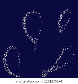 Scatter of colored stars forming drops. Isolated gradient stellar elements. Silver metallic gloss. Iridescent glitter festive celebration vector template for decoration