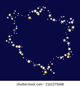 Scatter of colored stars forming a flower contour. Isolated yellow blue white grey gradient stellar elements. Festive iridescent holographic shine vector template for celebration decoration