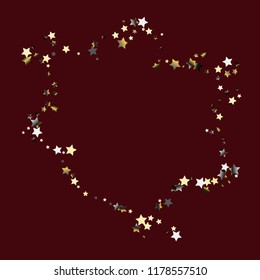 Scatter of colored stars forming a flower contour. Isolated gradient celestial elements. Platinum chrome metal glitter. Festive iridescent holographic shine effect vector template for decorations.