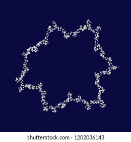 Scatter of colored stars forming a flower contour. Isolated gradient celestial elements. Silver metal glitter. Iridescent glitter festive celebration vector template for decoration