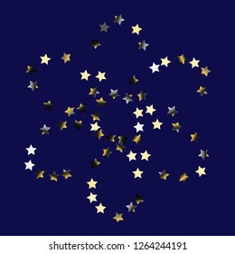 Scatter of colored stars forming a flower contour. Isolated gradient stellar elements. Platinum chrome metal shine. Iridescent glitter festive celebration vector template for decorations.