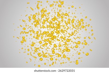 Scatter Gold Currency Vector Gray Background. Golden Finance Casino Brochure. Metal Coin Flyer. Fall Jackpot Certificate.